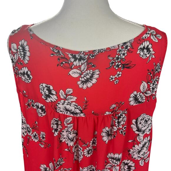 Torrid Georgette Keyhole Tank Size 2X (2) Reddish Orange Floral Keyhole High Low - Picture 6 of 11